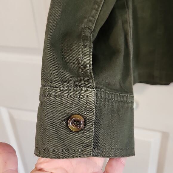 Jason Maxwell Womens Green  & Gray Jacket Size Med Button Front Hooded Gorpcore - Picture 3 of 10